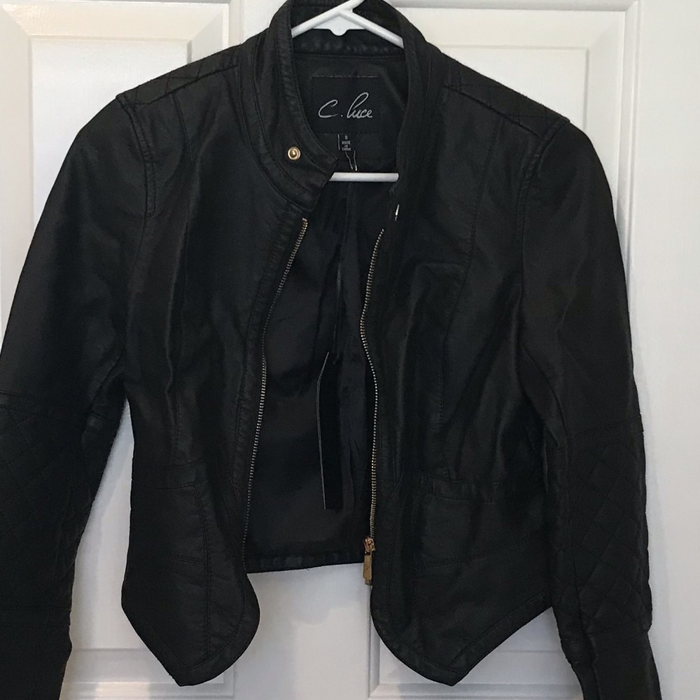 C. Luce faux leather black jacket from Anthro